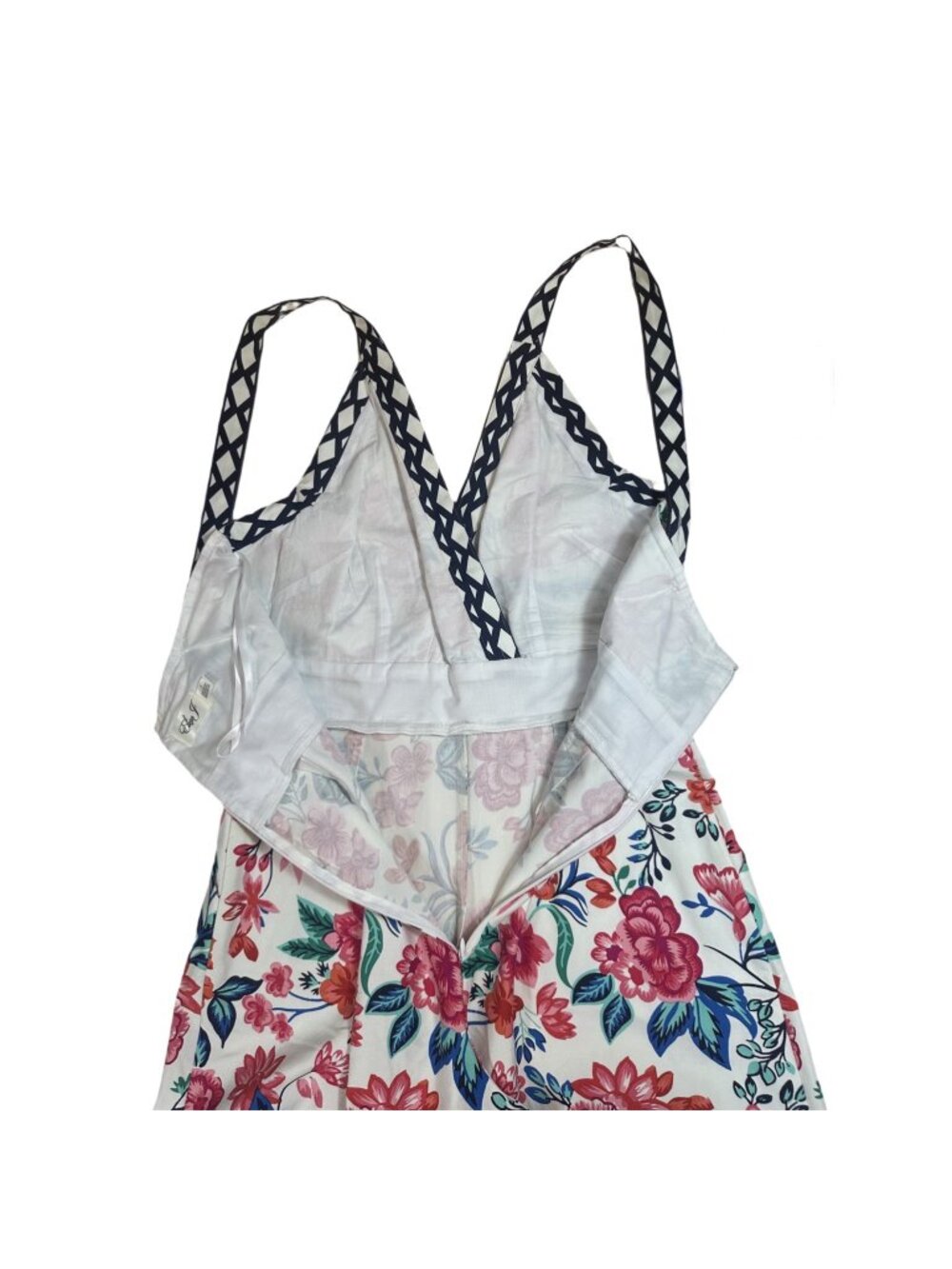 Eliza J White Floral Wide Leg Jumpsuit 8 V-Neck Cotton Blend Romper Wedding - Picture 6 of 9